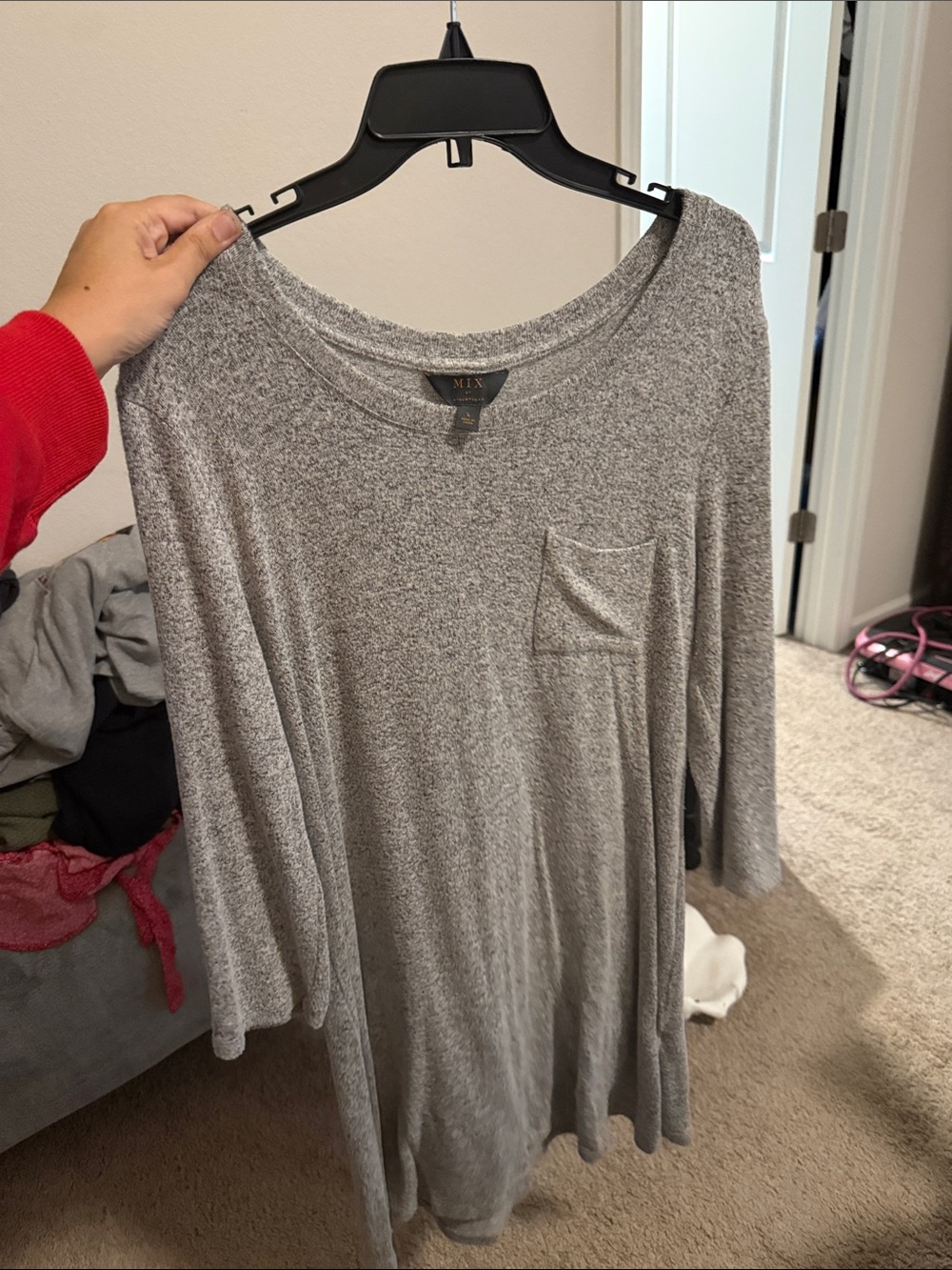 Heather Gray Pocket-Front Women's Top